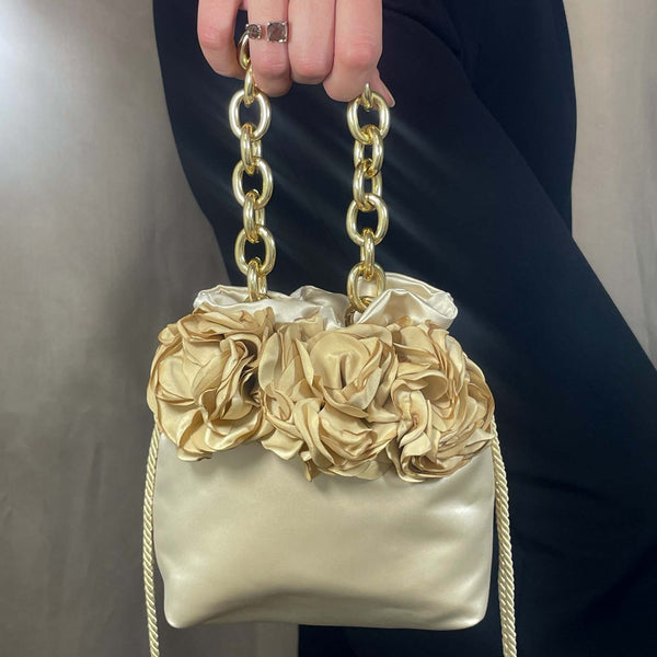 Borsa gioiello cerimonia beige fiori