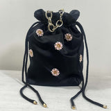 Borsa nera con fiori strass