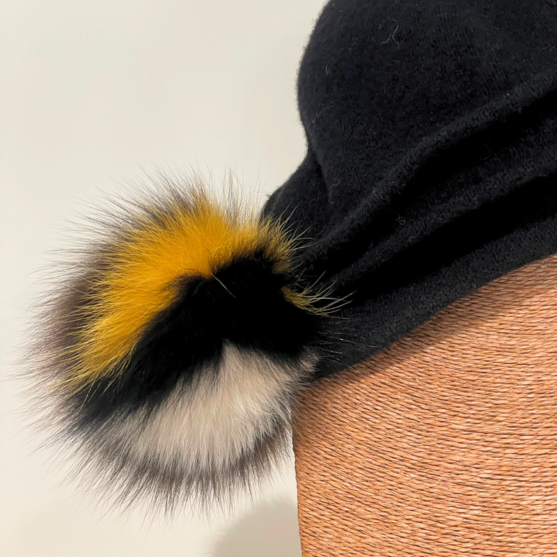 Cappello nero Pompon volpe