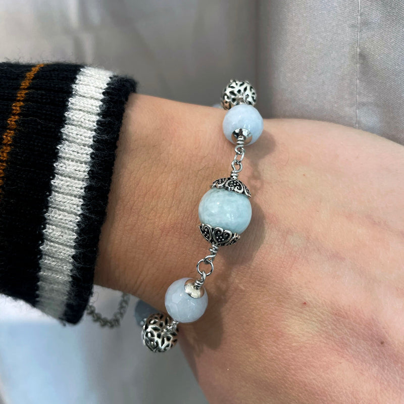 Collana bracciale argento e pietre azzurre