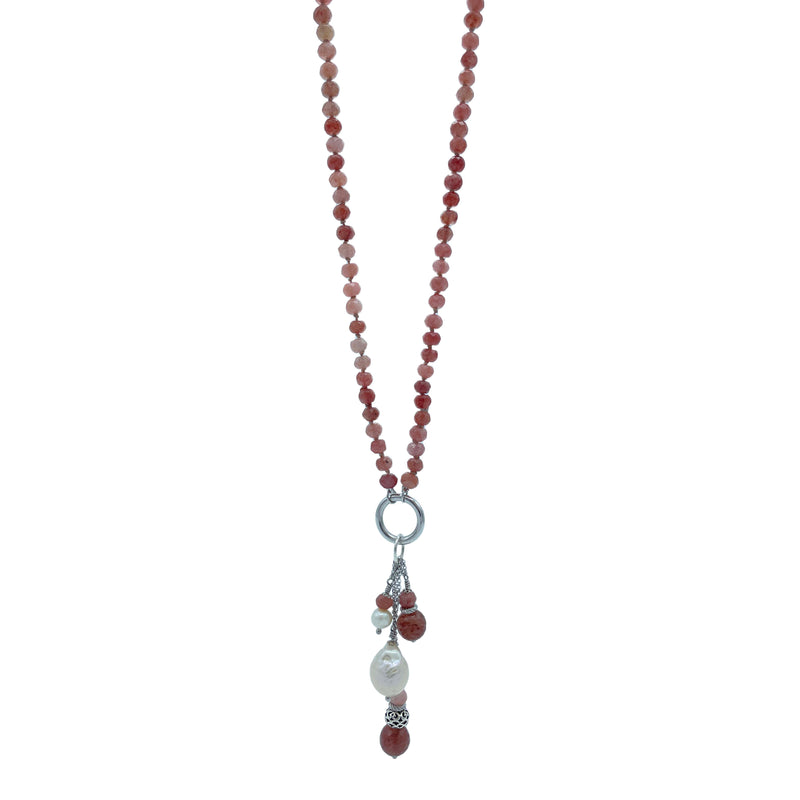 Collana perle e quarzo rosa