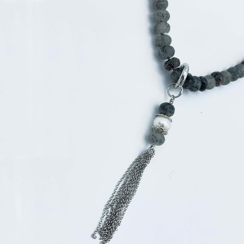 Ciondolo quarzo rutilato argento e perle
